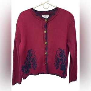 Vintage Sweetbriar burgundy navy floral heart button cardigan sweater